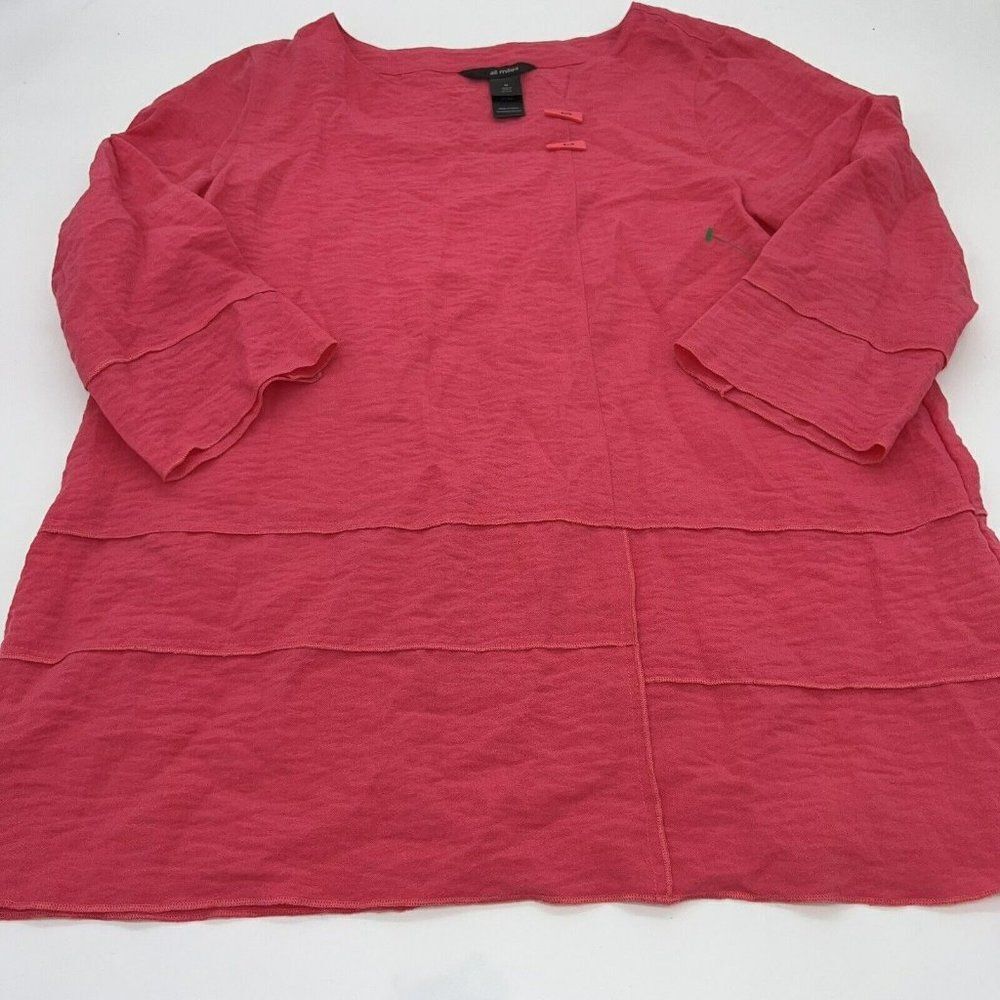 Ali Miles Patchwork Artsy Blouse Top Womens M Pink 3/4 Sleeve Tunic